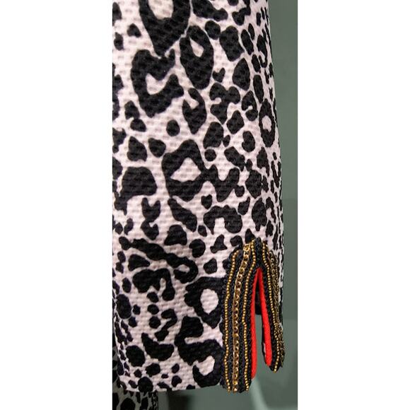 Belle Badgley Mischka Animal Print Dress with Contrasting Trim, Size 12 - Picture 4 of 5